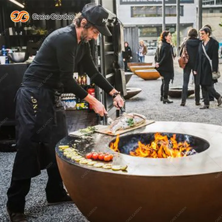 Corten Steel Στρογγυλό Μπολ Fire Grill Bbq με Grill Grill